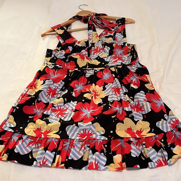 ANTHROPOLOGIE MARIMEKKO INSPIRED TANK WITH RUFFLED HEM AND TIE HALTER - Picture 3 of 3